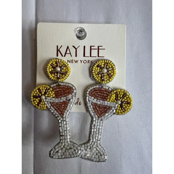 Kay Lee Cocktail Glass With Lemon Beaded Earrings - Picture 3 of 4